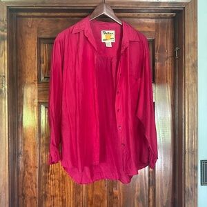 Vintage Silk Red Button-Up Blouse